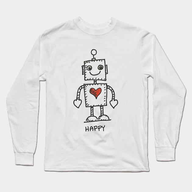 Cute Happy Robot Long Sleeve T-Shirt by Gadgetealicious